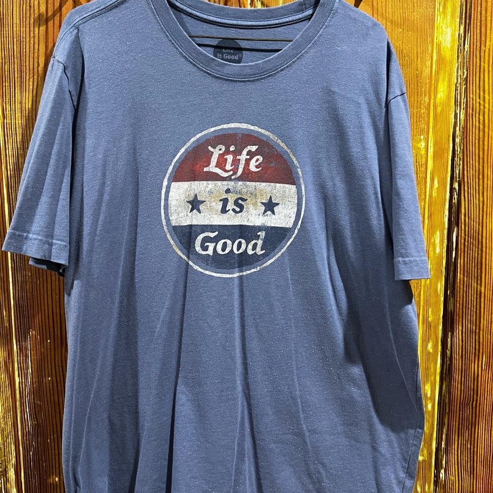 Life Is Good Blue Graphic Crusher Tee with Americana Accents